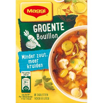 Foto van Maggi minder zout bouillon groente bouillon blokjes pakje 8 ltr. 72g bij jumbo