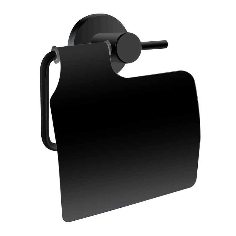 Foto van 4bathroomz® oslo toiletrolhouder met klep - wc rolhouder - zwart