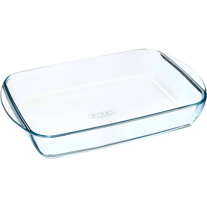 Foto van 2x rechthoekige glazen ovenschaal 2,6 liter 35 x 23 x 5 cm - ovenschalen