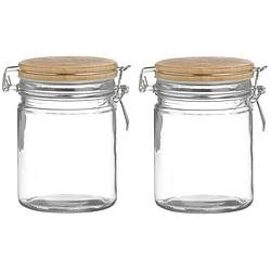 Foto van Urban living voorraadpot/bewaarpot - 2x - 700 ml - glas - met beugelsluiting - bamboe deksel - voorraadpot