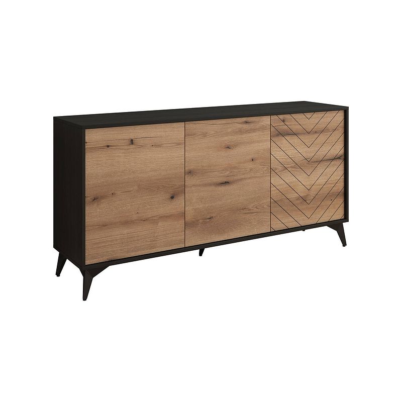 Foto van Meubella dressoir dolores - eiken - zwart - 154 cm