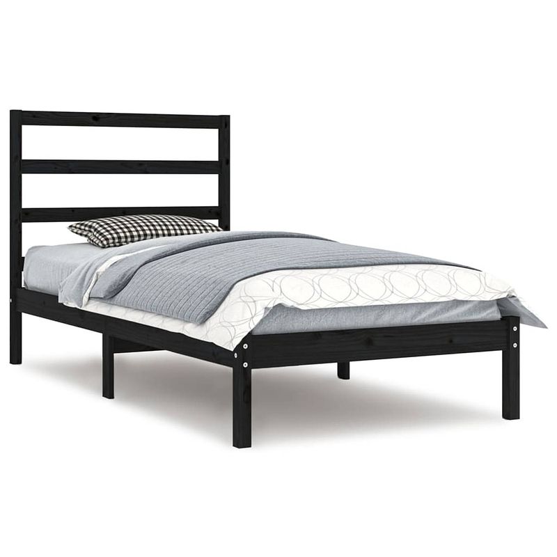 Foto van The living store houten bedframe - praktisch en decoratief - 195.5 x 96 x 100 cm - kleur- zwart