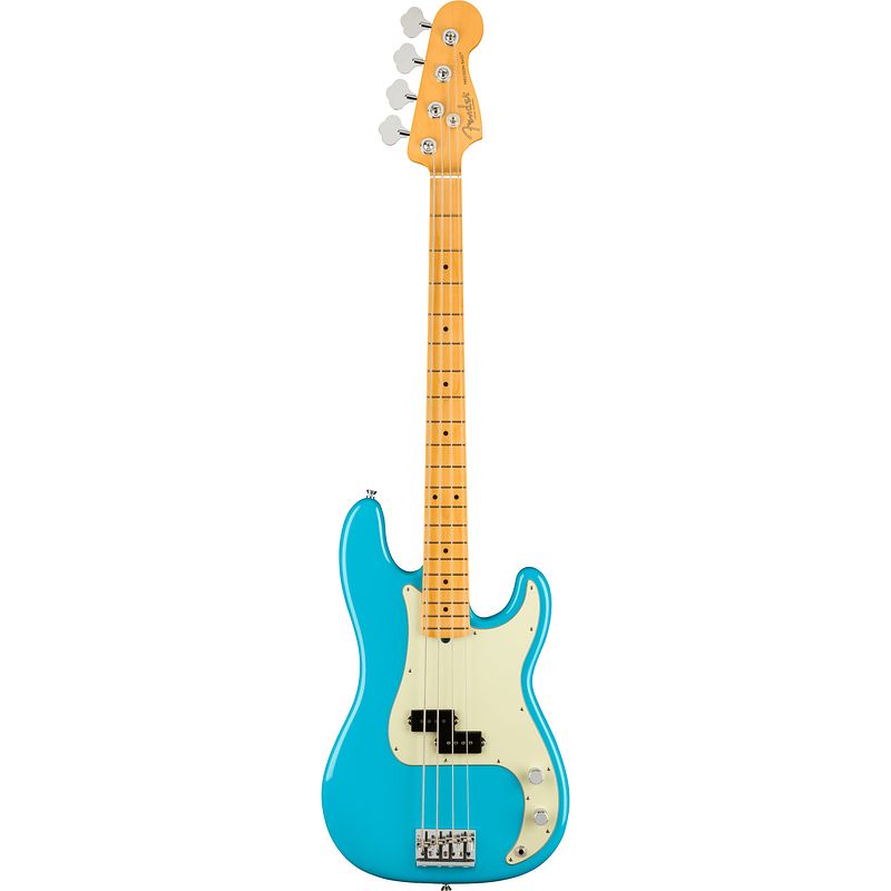 Foto van Fender american professional ii precision bass mn miami blue elektrische basgitaar met koffer