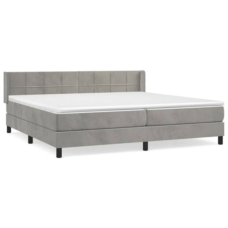 Foto van The living store boxspringbed - fluweel - pocketvering - middelharde ondersteuning - lichtgrijs - 203x203x78/88cm