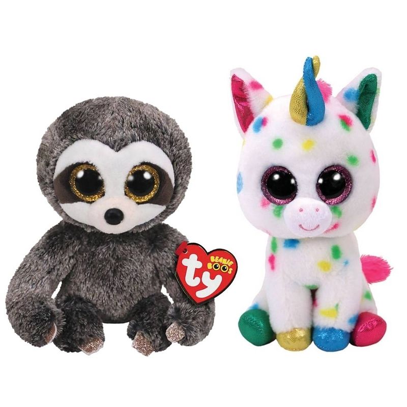 Foto van Ty - knuffel - beanie boo's - dangler sloth & harmonie unicorn