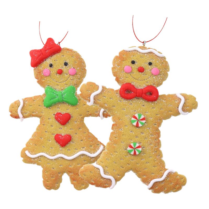 Foto van Kerstornamenten - 2x st-gingerbread peperkoeken - kunststof - 11 cm - kersthangers