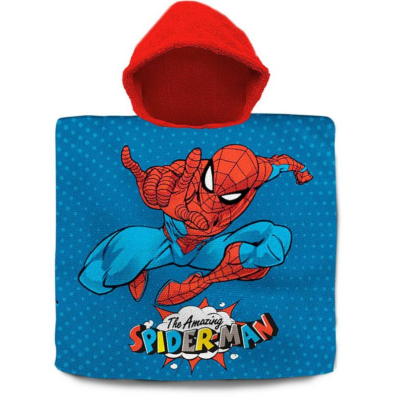 Foto van Marvel spiderman bad cape/poncho - 60 x 120 cm - katoen - voor kinderen - badcapes