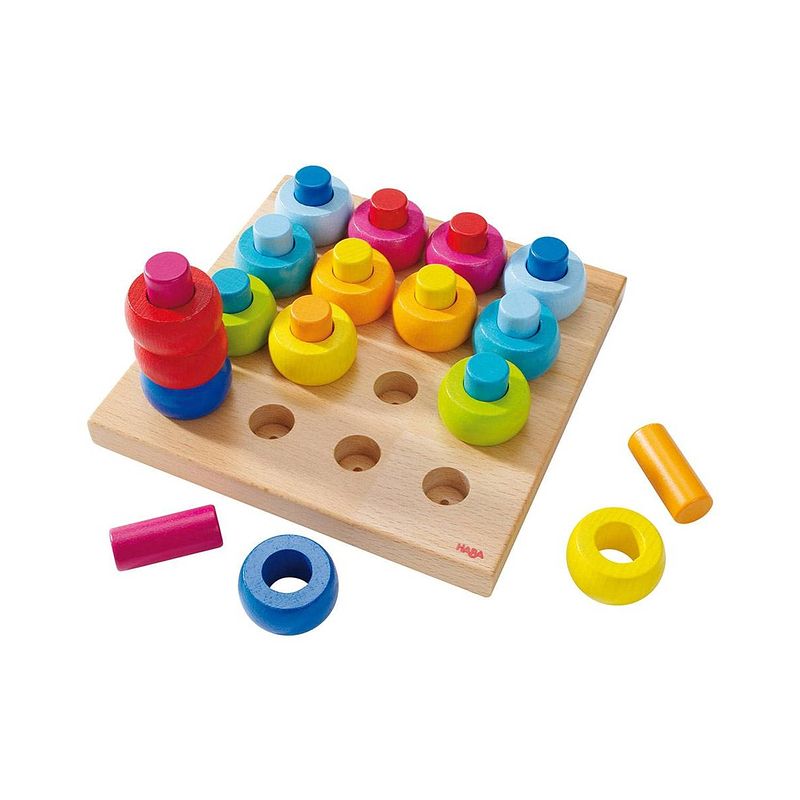 Foto van Haba houten steekspel kleurenringen junior 19 cm