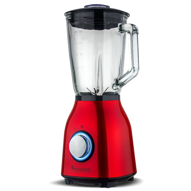 Foto van Turbotronic bg6 rvs blender met 1.5l glazen mengbeker 1400w - rood