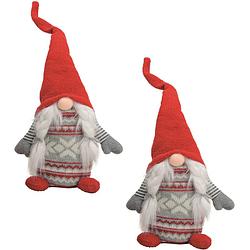 Foto van 2x stuks pluche gnome/dwerg decoratie poppen/knuffels rood/grijs vrouwtje 45 x 14 cm - kerstman pop