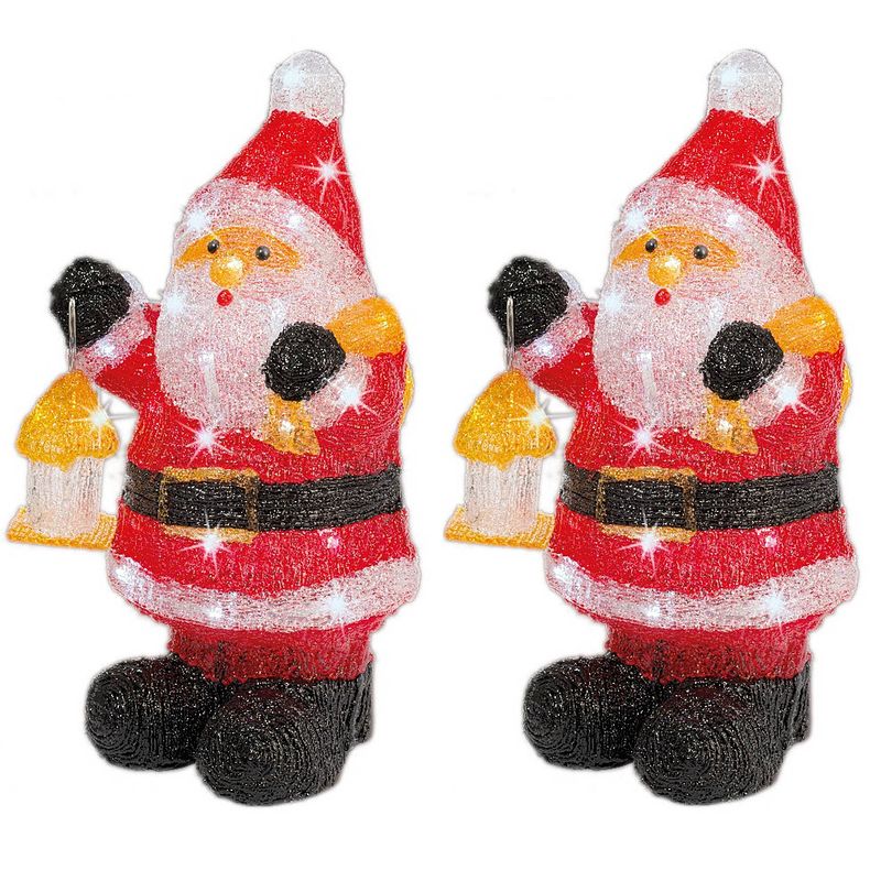 Foto van Set van 2x stuks kerstverlichting led figuren voor buiten kerstman 24 x 20 x 46 cm - kerstverlichting figuur