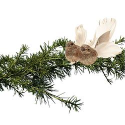 Foto van 2x stuks kerstboom vogels op clip glitter champagne 11 cm - kersthangers