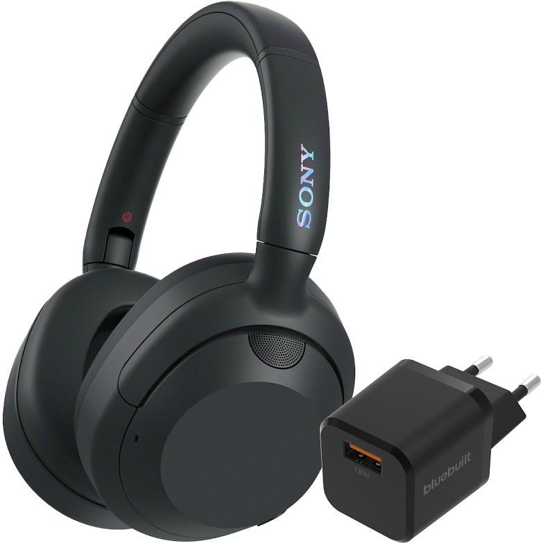 Foto van Sony ult wear zwart + bluebuilt quick charge oplader met usb a poort 18w zwart