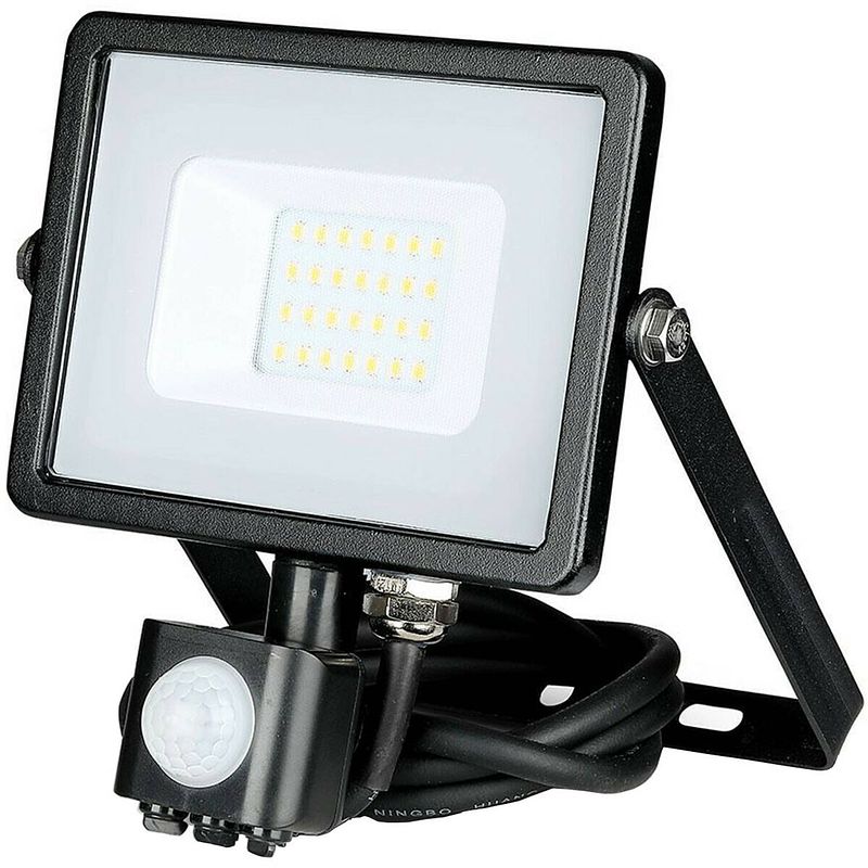 Foto van Led bouwlamp 20 watt met sensor - led schijnwerper - viron dana - natuurlijk wit 4000k - mat zwart - aluminium - samsung