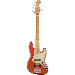 Foto van Fender player plus jazz bass v mn fiesta red 5-snarige elektrische basgitaar met gigbag