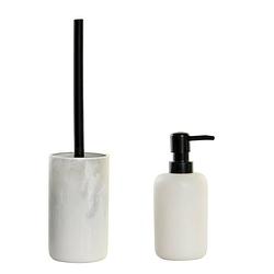 Foto van Toiletborstel met houder 38 cm en zeeppompje 300 ml polystone wit - badkameraccessoireset