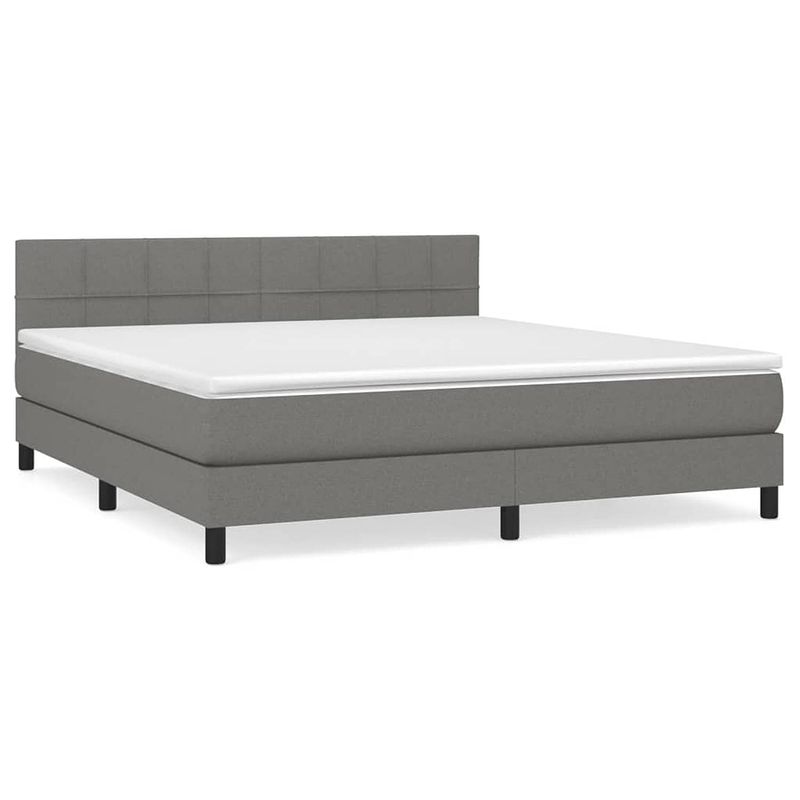 Foto van The living store boxspringbed - donkergrijs - 203x180x78/88 cm - pocketvering matras - middelharde ondersteuning -