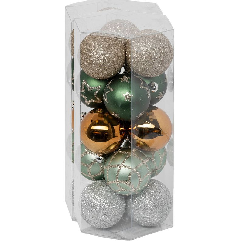 Foto van Atmosphera kerstballen - 30x -d5 cm - mix groen/champagne - plastic - kerstbal