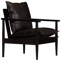 Foto van The living store luxe fauteuil acaciahout - 66 x 69 x 74 cm - zwart leer