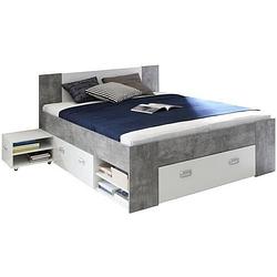 Foto van Udine volwassen bed 140x200 cm 3 laden + nachtkastje - wit en betondecor