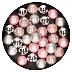 Foto van 32x stuks kunststof kerstballen mix lichtroze/zilver 4 cm - kerstbal