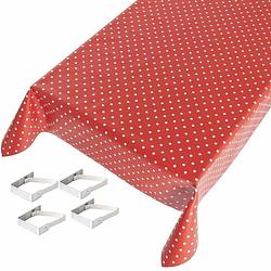 Foto van Tafelkleed/tafelzeil rood polkadot 140 x 170 cm met 4 klemmen - tafelzeilen