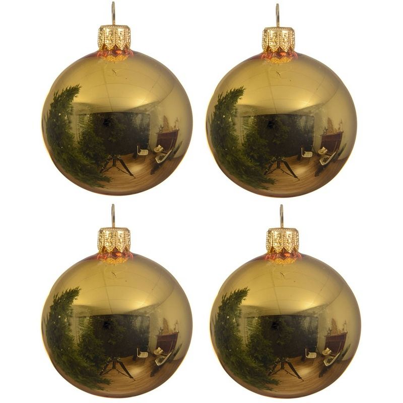 Foto van 4x glazen kerstballen glans goud 10 cm kerstboom versiering/decoratie - kerstbal