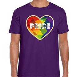 Foto van Bellatio decorations gay pride shirt - pride hartje - regenboog - heren - paars 2xl - feestshirts