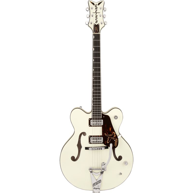 Foto van Gretsch g6636t-rf richard fortus signature falcon vintage white semi-akoestische gitaar met koffer