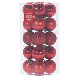 Foto van 20x kleine rode kunststof kerstballen 4 cm glitter/mat/glans - kerstbal
