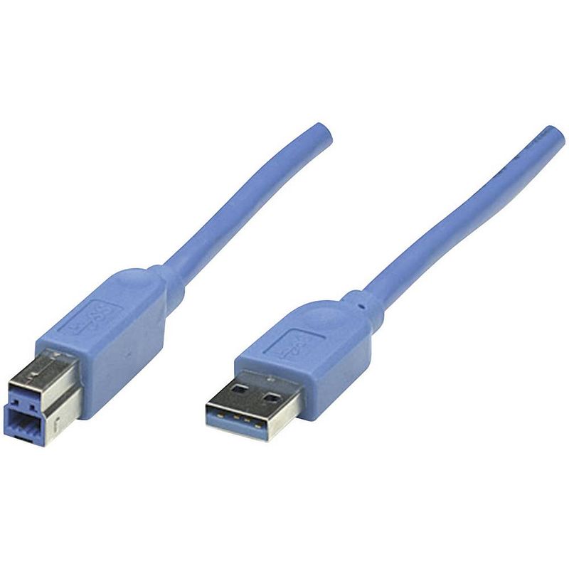 Foto van Manhattan usb-kabel usb 3.2 gen1 (usb 3.0 / usb 3.1 gen1) usb-a stekker, usb-b stekker 3.00 m blauw vergulde steekcontacten, ul gecertificeerd 322454-cg