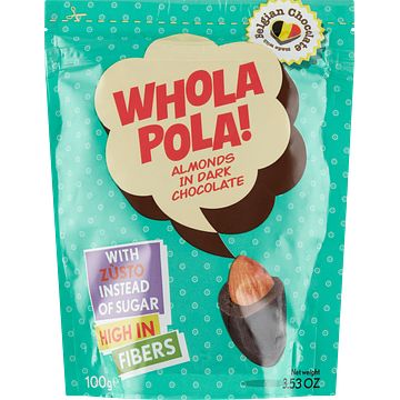 Foto van Whola pola! almonds in dark chocolate 100g bij jumbo