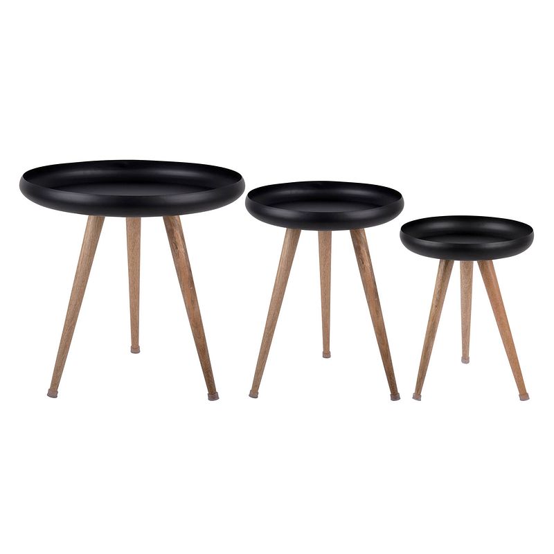 Foto van Leitmotiv - bijzettafel set tripod w. mango wood legs - zwart