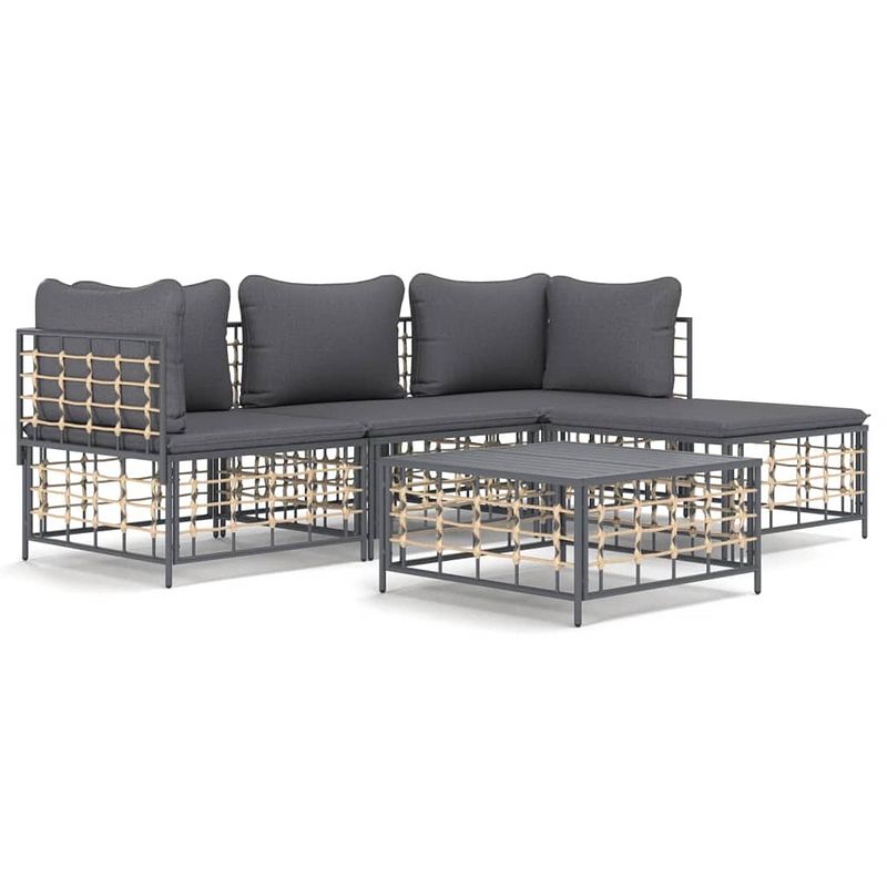 Foto van Vidaxl 4-delige loungeset met kussens poly rattan antracietkleurig