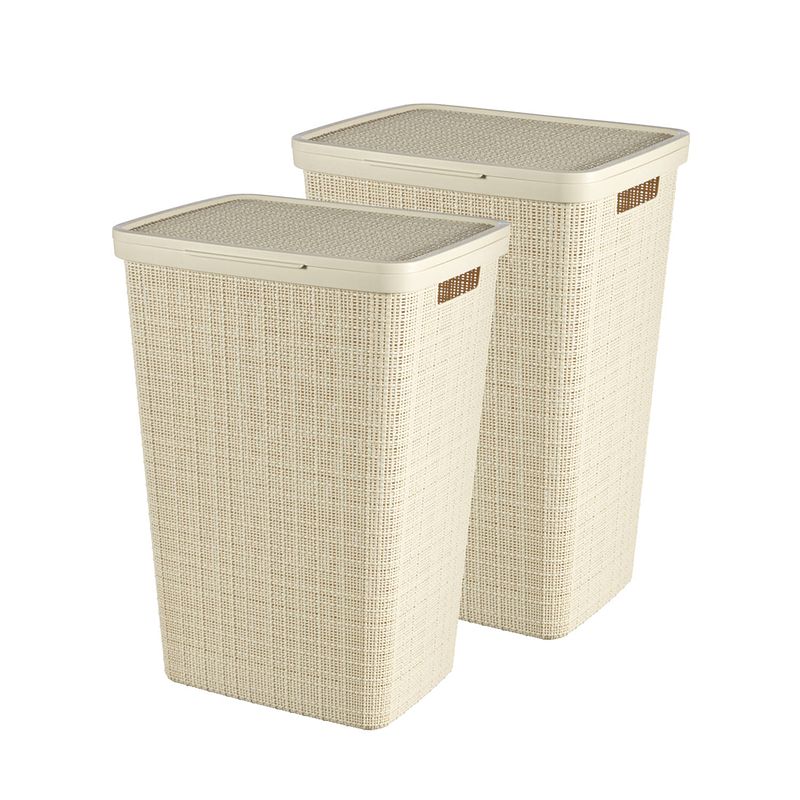 Foto van Curver jute wasmand met deksel 58l - 2 stuks - gebroken wit