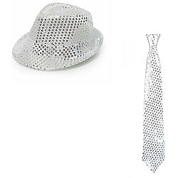 Foto van Party verkleed hoedje en stropdas zilver glitters - verkleedhoofddeksels