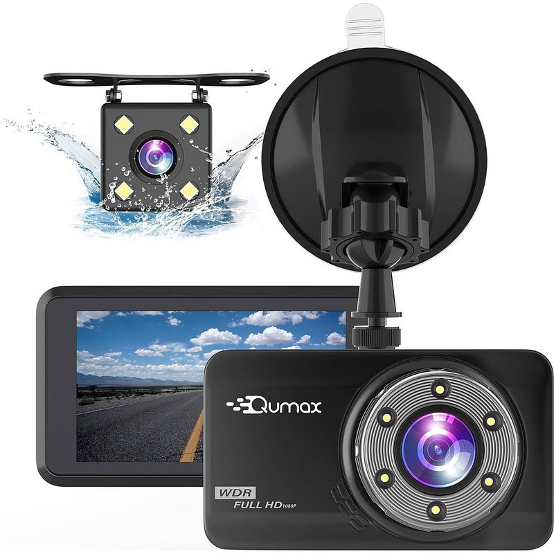 Foto van Qumax dashcam voor auto - voor en achter camera - full hd - parkeerstand met ingebouwde g-sensor - ips-display - 170°