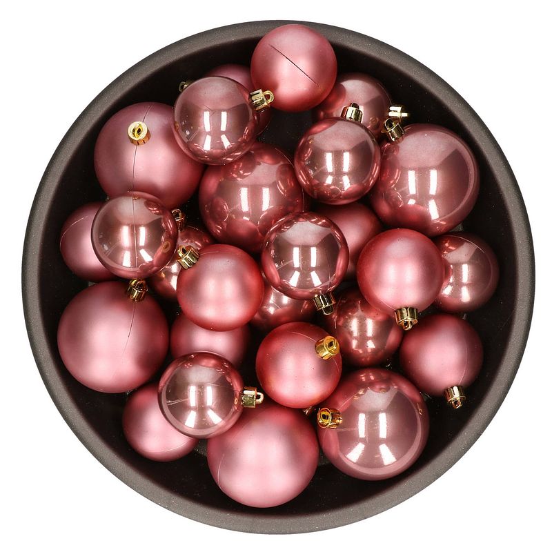 Foto van Kerstversiering kunststof kerstballen oud roze 6-8-10 cm pakket van 22x stuks - kerstbal