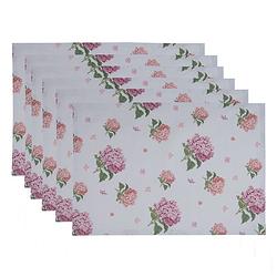 Foto van Clayre & eef placemats set van 6 48x33 cm blauw roze katoen hortensia blauw