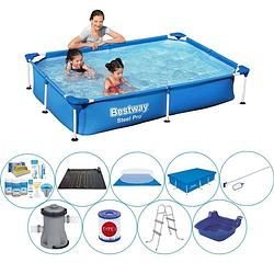 Foto van Bestway steel pro rechthoekig zwembad - 221 x 150 x 43 cm - blauw - deluxe set