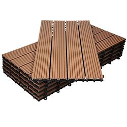 Foto van Ecd germany wpc-terras tegels 60x30 cm 12er spar set für 2m² lichtbruin in hout look voor tuinbalkonvloeren met afvoer