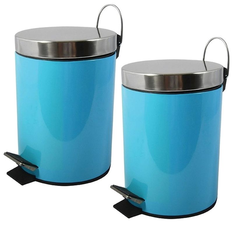 Foto van Msv prullenbak/pedaalemmer - 2x - metaal - turquoise blauw - 5l - 20 x 28 cm - badkamer/toileta - pedaalemmers