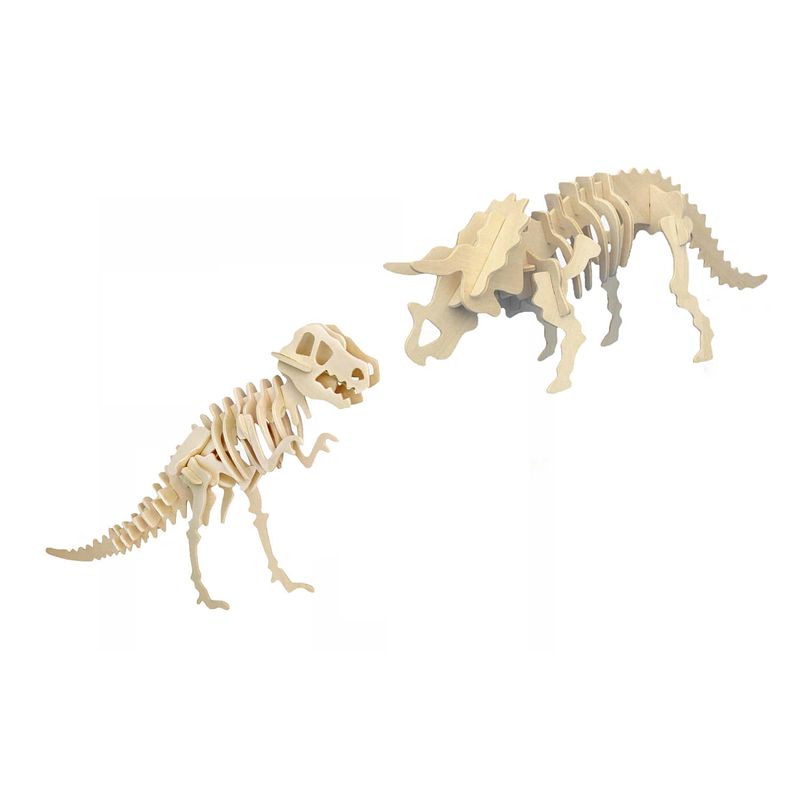 Foto van Houten 3d dino puzzel bouwpakket set t-rex en triceratops - 3d puzzels