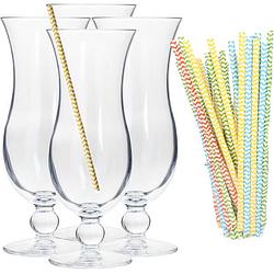 Foto van Cocktail set van 4x cocktail glazen en 25x duurzame rietjes - 440 ml - drinkglazen