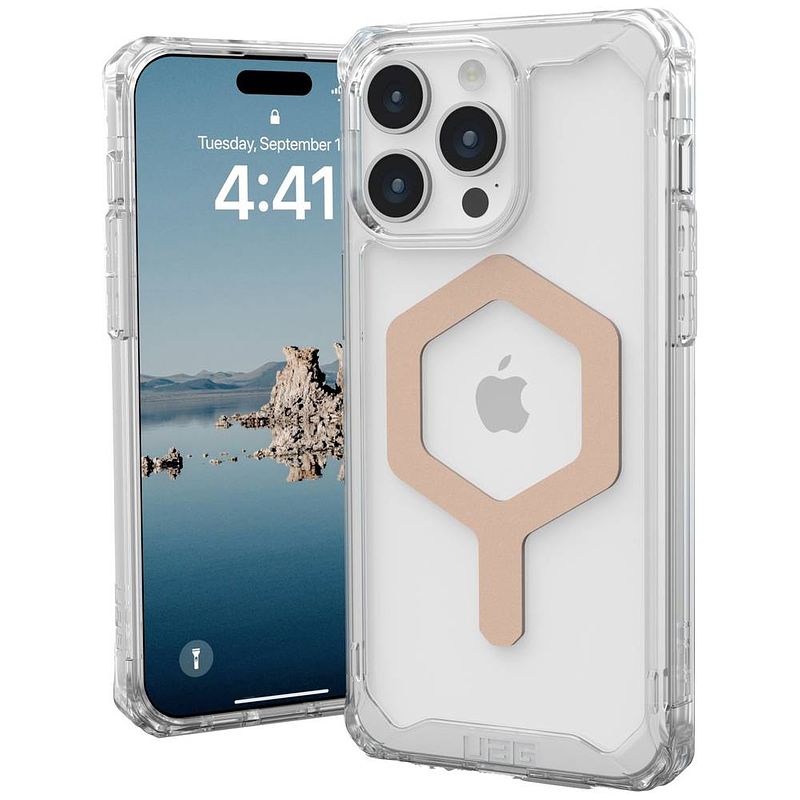 Foto van Urban armor gear plyo magsafe backcover apple iphone 15 pro max ice, transparant, rose gold
