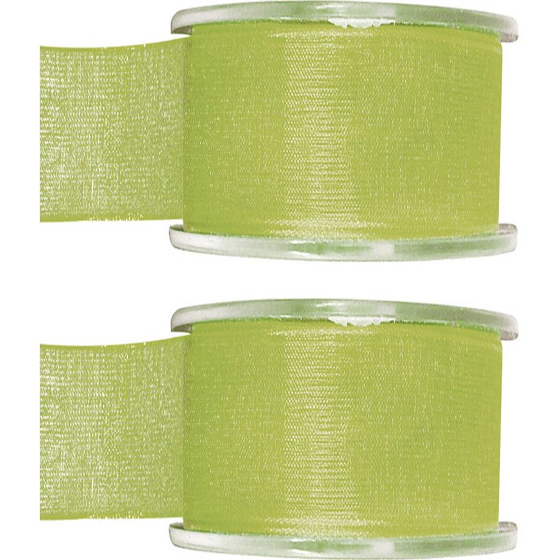 Foto van 2x hobby/decoratie groene organza sierlinten 4 cm/40 mm x 20 meter - cadeaulinten