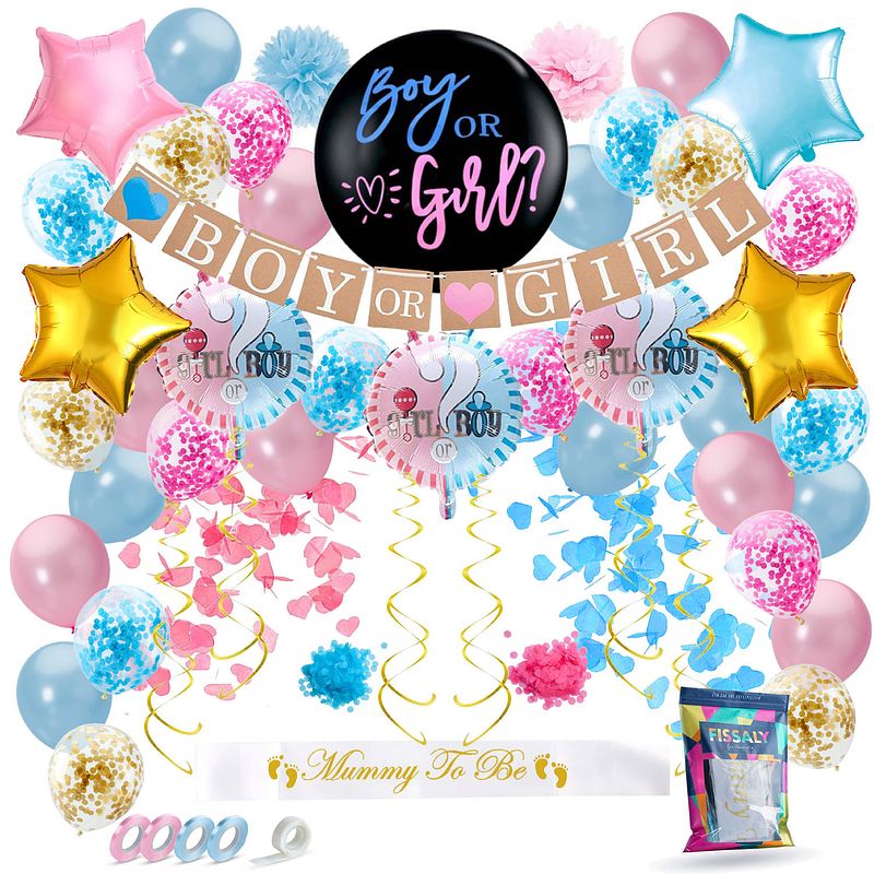Foto van Fissaly® 60 stuks gender reveal baby shower ballonnen decoratie feestpakket - geslachtsbepaling & babyshower