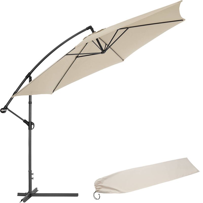 Foto van Tectake aluminium zweefparasol 400622 - 350 cm - beige - uv-bescherming