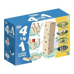 Foto van Grasshopper 4 in 1 houten garden games kubb/domino/jenga