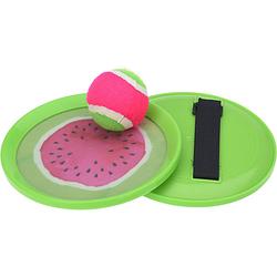 Foto van Strand vangbal spel met klittenband meloen groen/roze 18.5 cm - vang- en werpspel